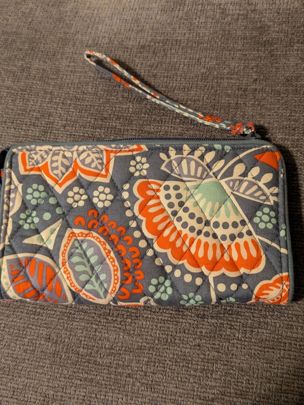 Vera Bradley Quilted Floral Zip Wristlet Wallet in Gray and Orange